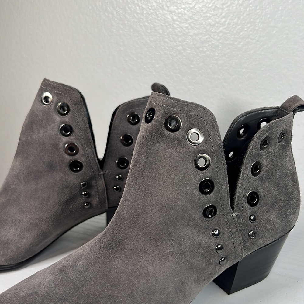 Sam Edelman Rubin Women's Gray Eyelet Leather Ankle Bootie Cuban Heels Size 8 - Picture 14 of 16
